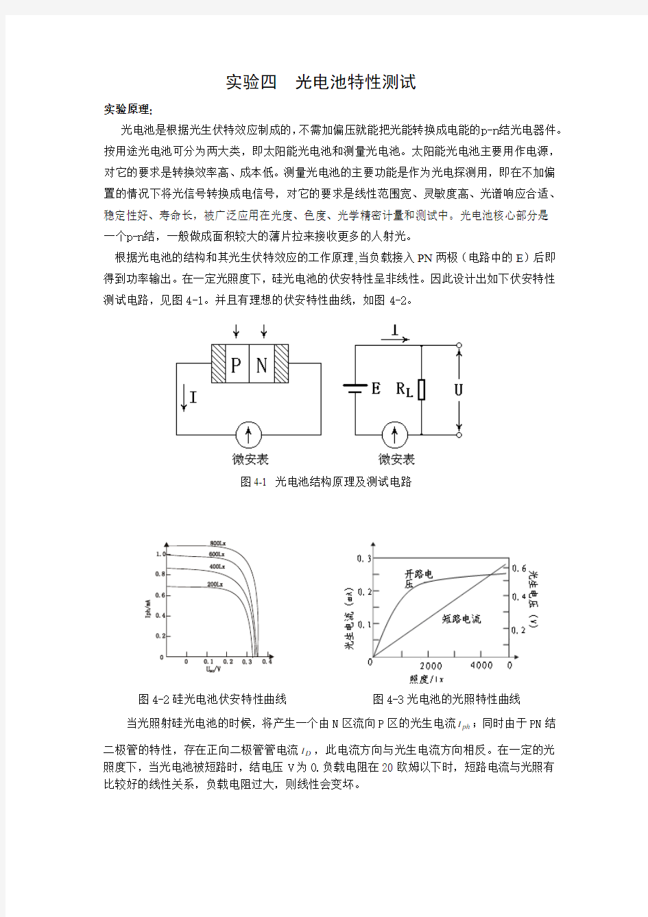 实验四  光电池特性测试