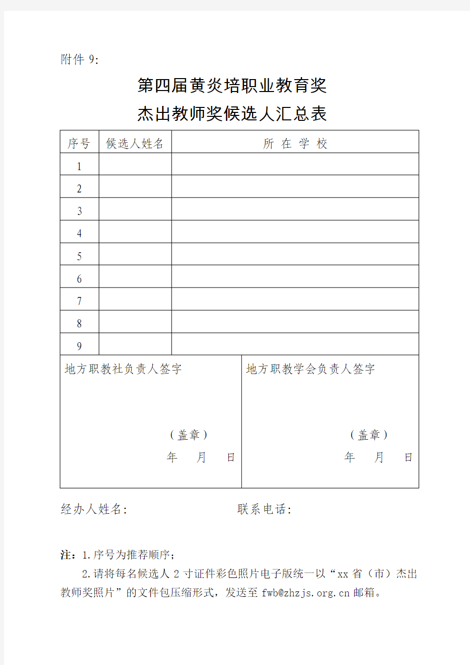 第四届黄炎培职业教育奖 附件9杰出教师汇总表