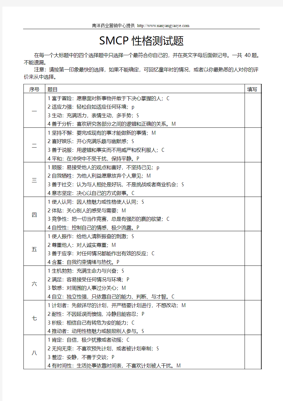 SMCP性格测试题-作为企业选择人手的不二工具