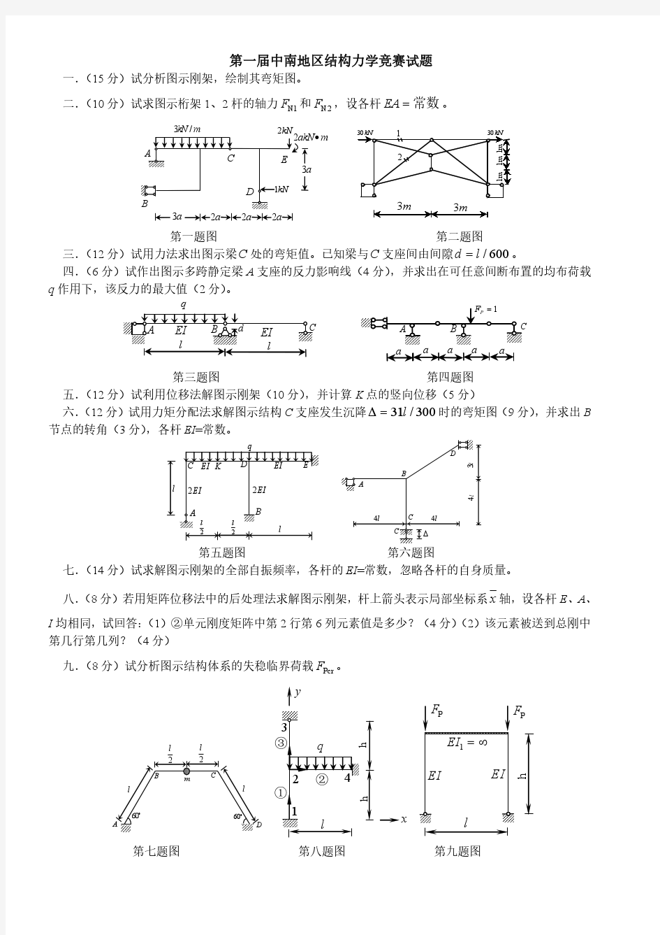 中南地区结构力学竞赛真题