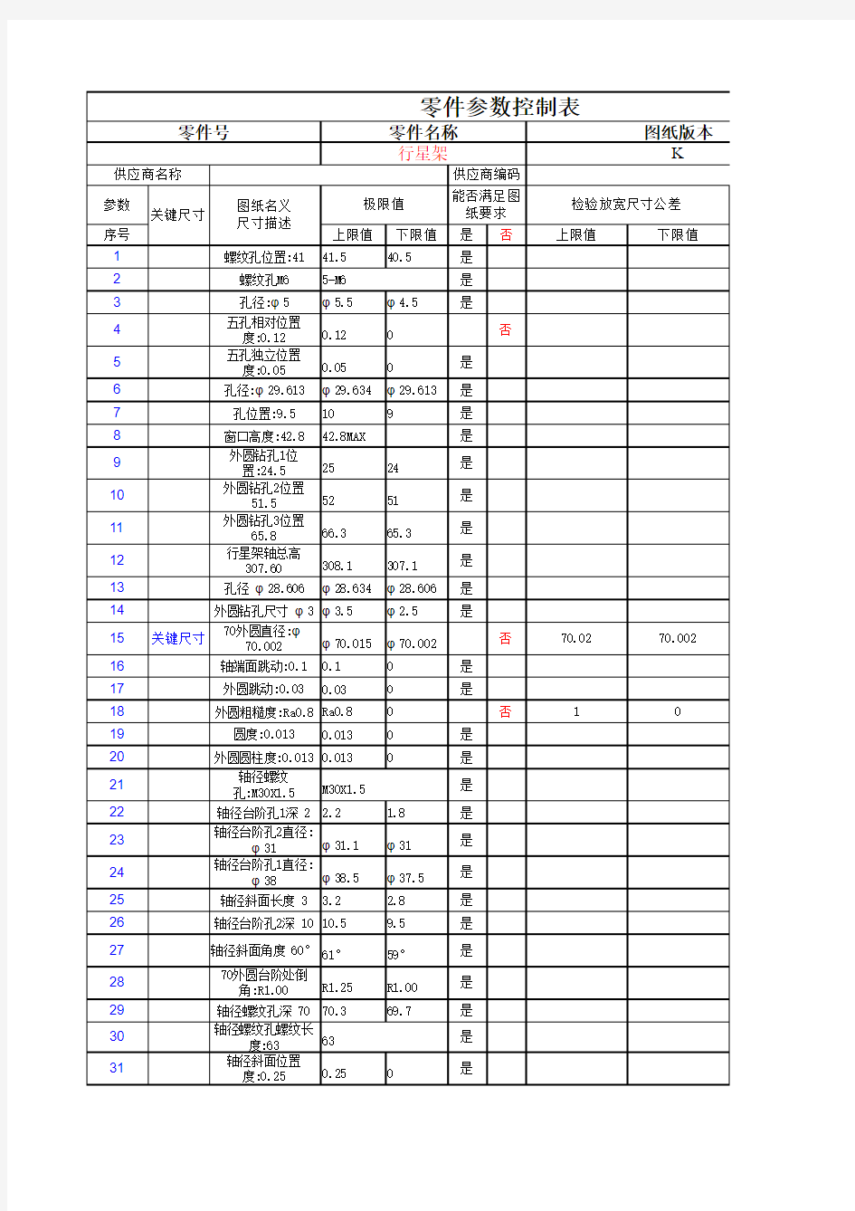 零件加工参数表