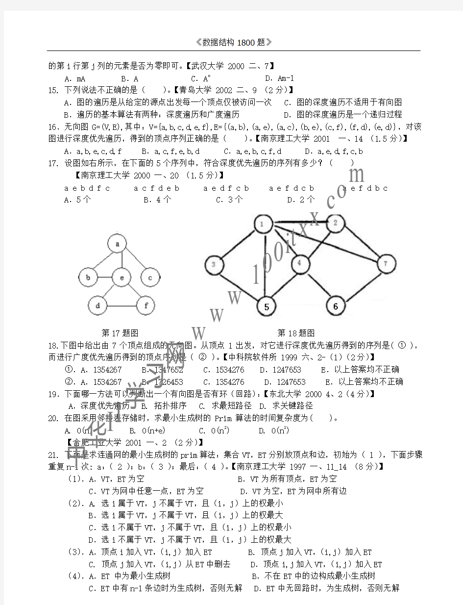 数据结构考研分类复习真题 第七章