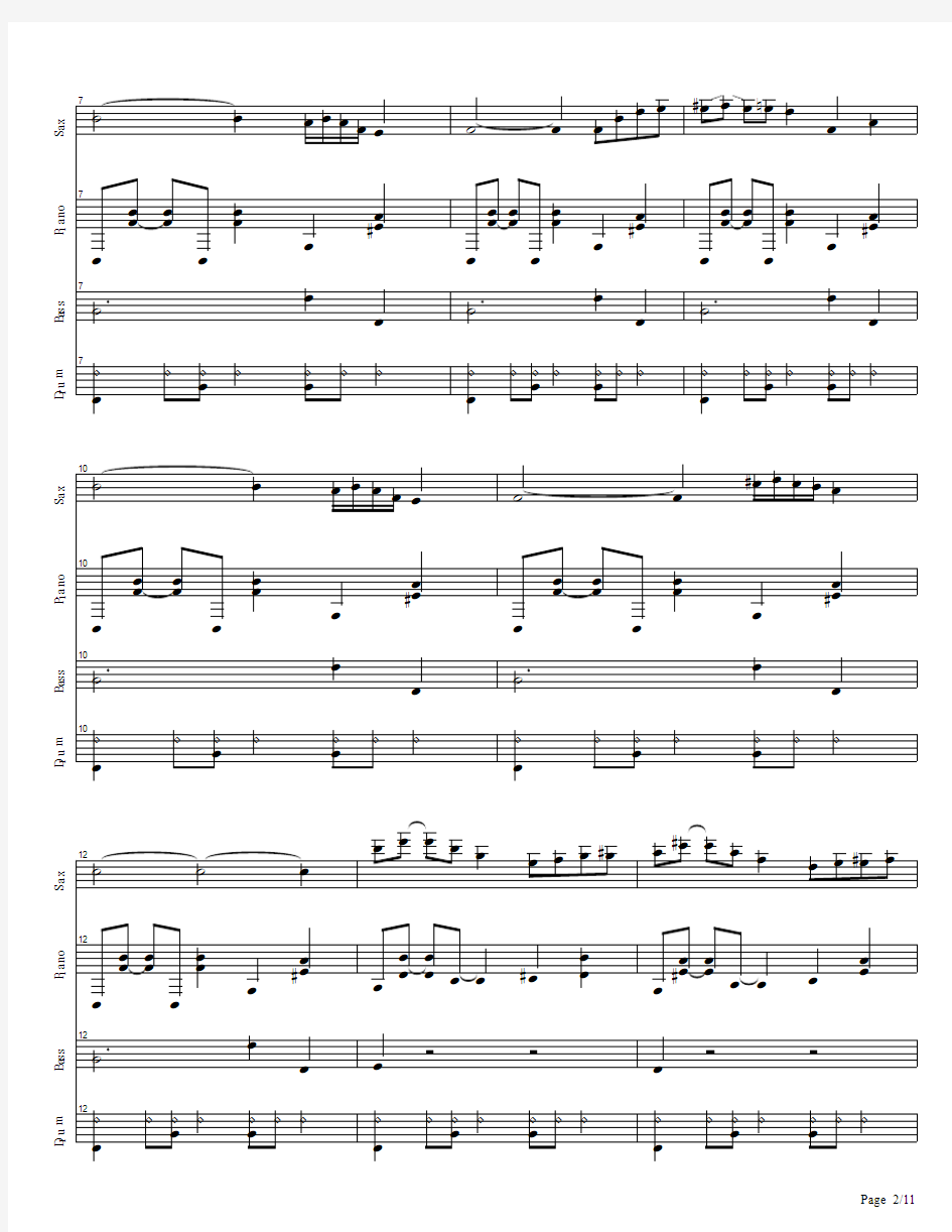 爵士名曲《五拍子》 Take Five (Sax, Piano, Drum, Bass)总谱