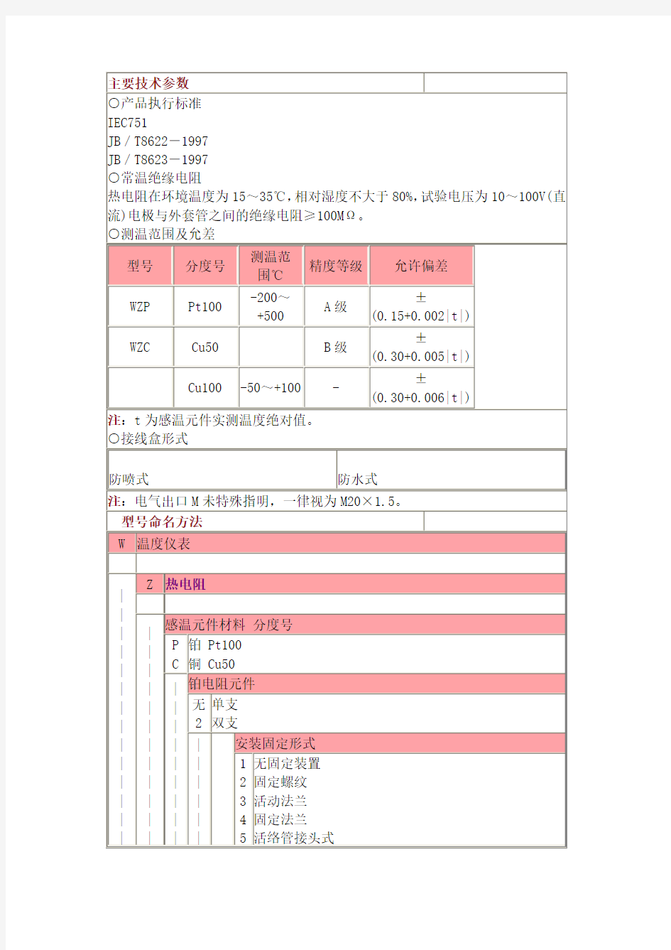 铂热电阻型号解释