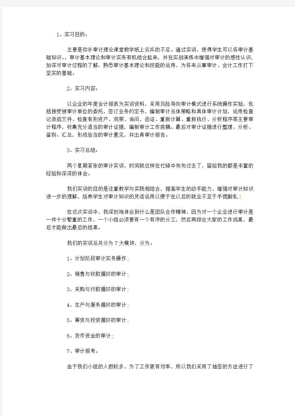 大学生审计实习报告总结