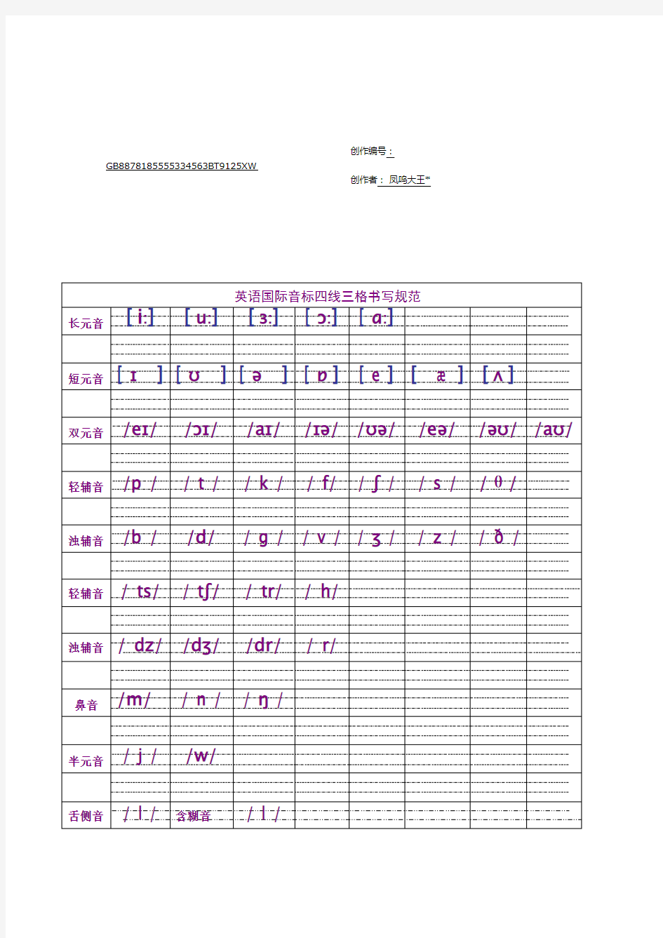 英语国际音标四线三格书写规范