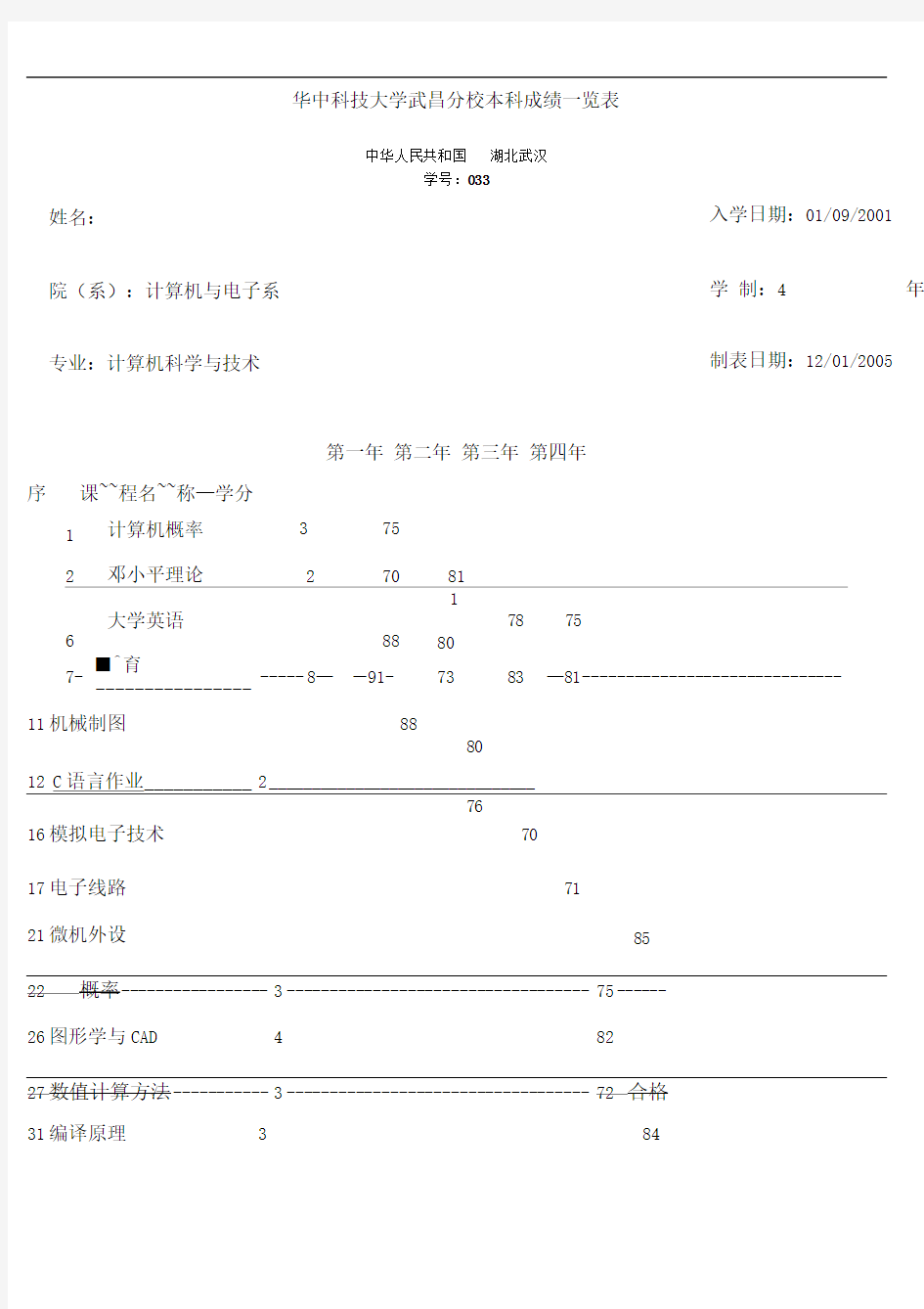 大学成绩单-样本