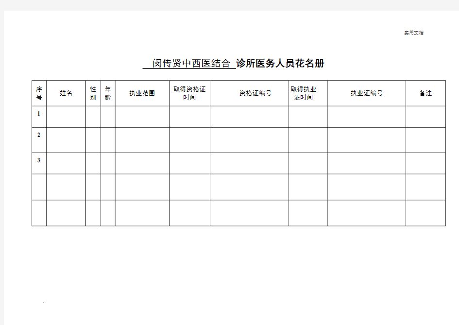 诊所医务人员花名册