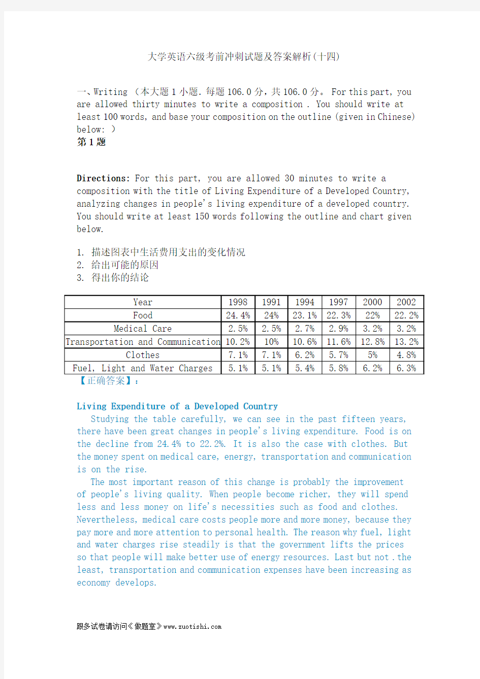 2014年大学英语六级考前冲刺试题及答案解析(十四)