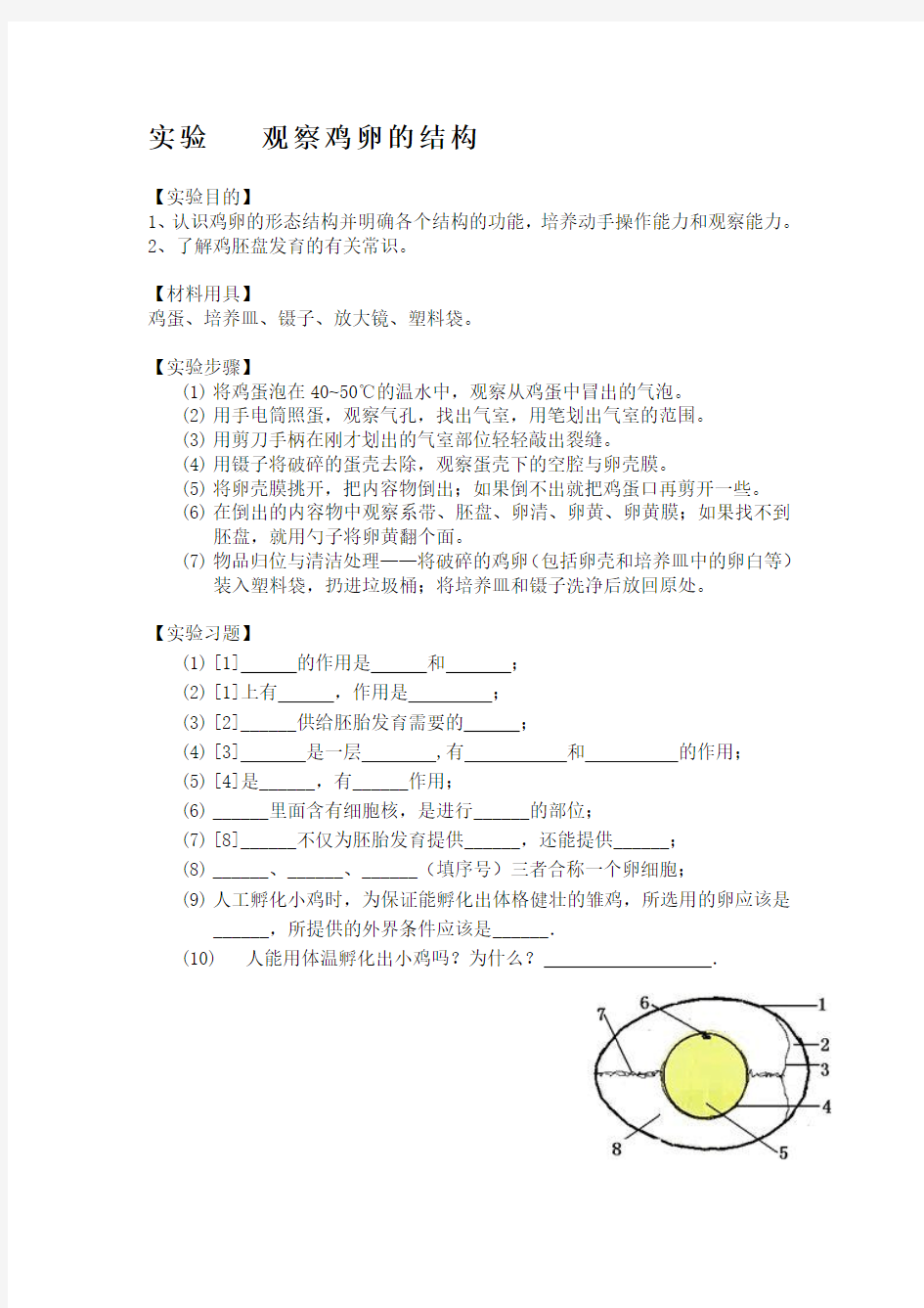 观察鸡卵的结构实验报告(改)