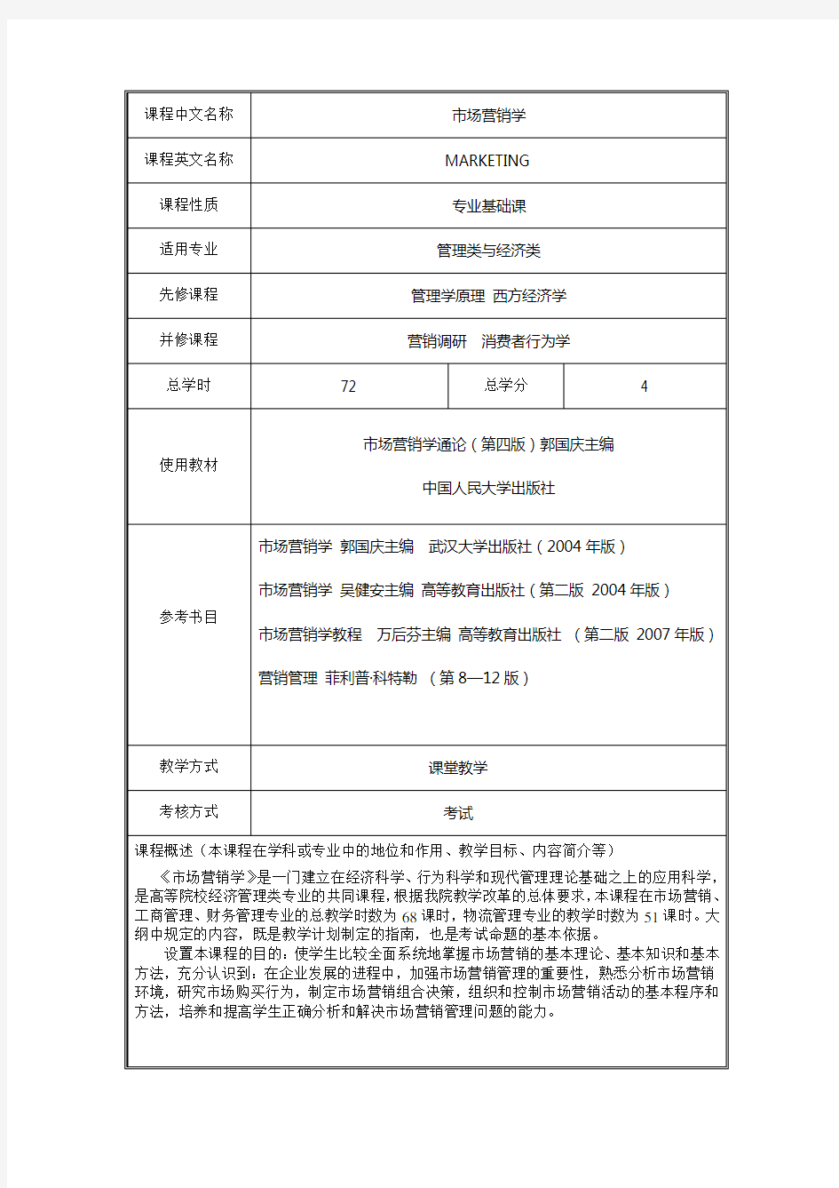 《市场营销学》教学大纲