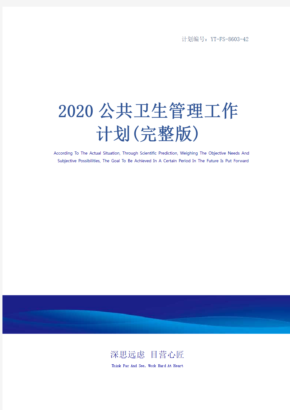 2020公共卫生管理工作计划(完整版)