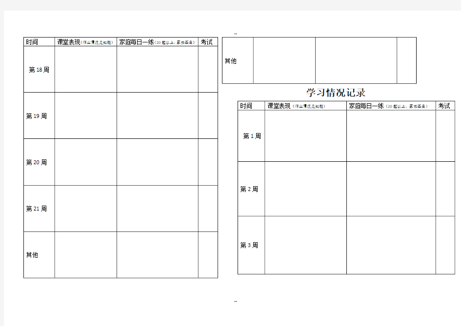 小学数学学生学习情况记录表