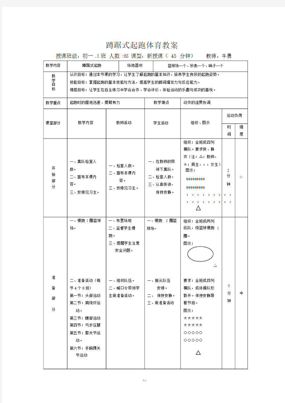 初中体育蹲踞式起跑教案.doc