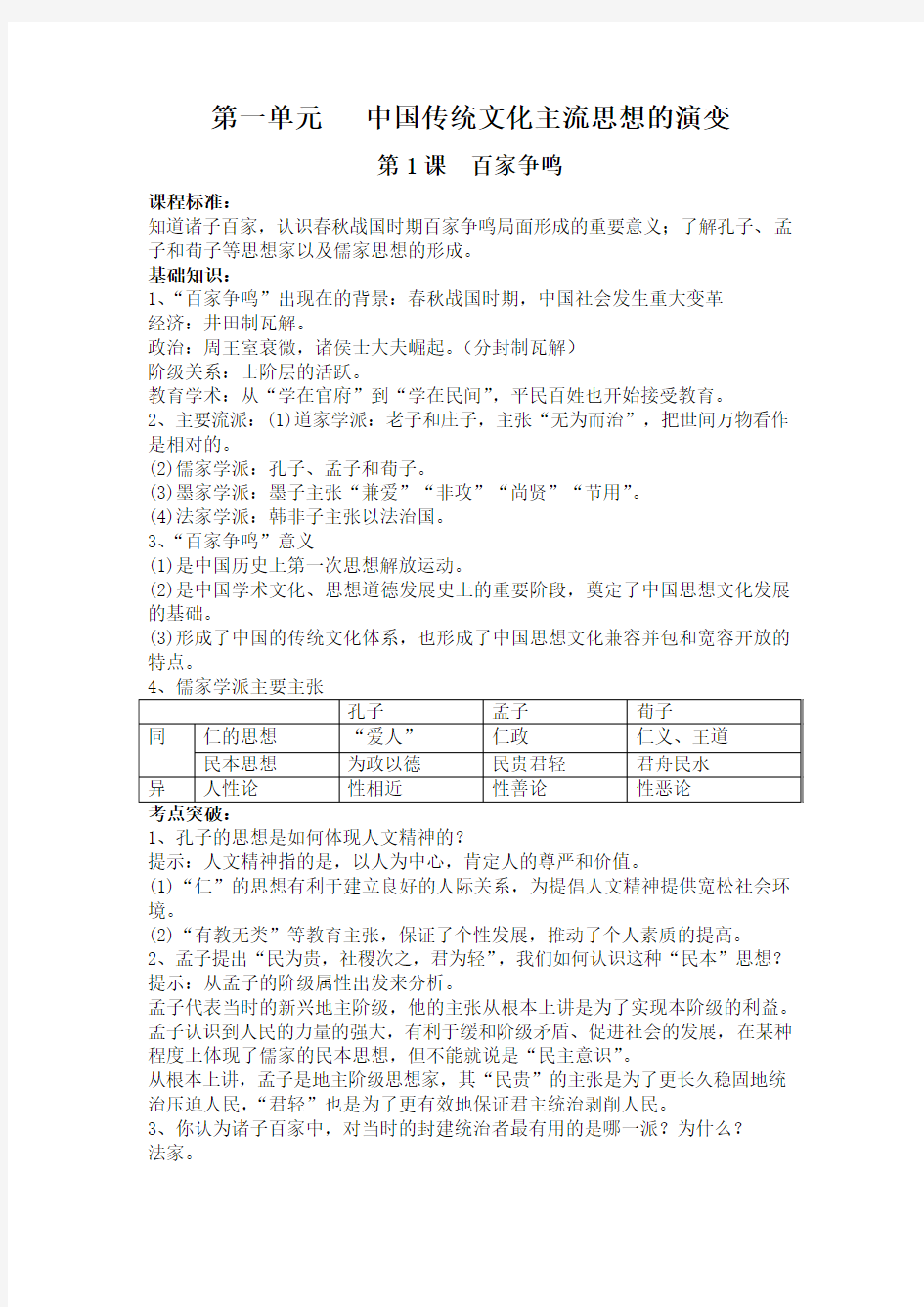 高中历史必修三 知识点总结教学提纲