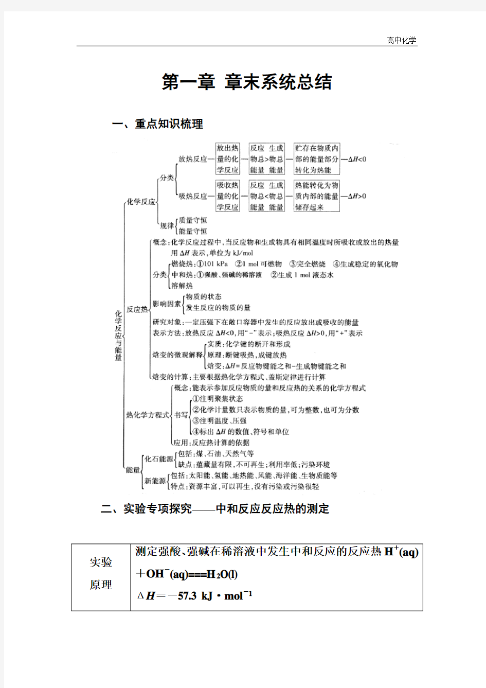 人教版高中化学选修4练习：第一章章末系统总结 Word版含答案