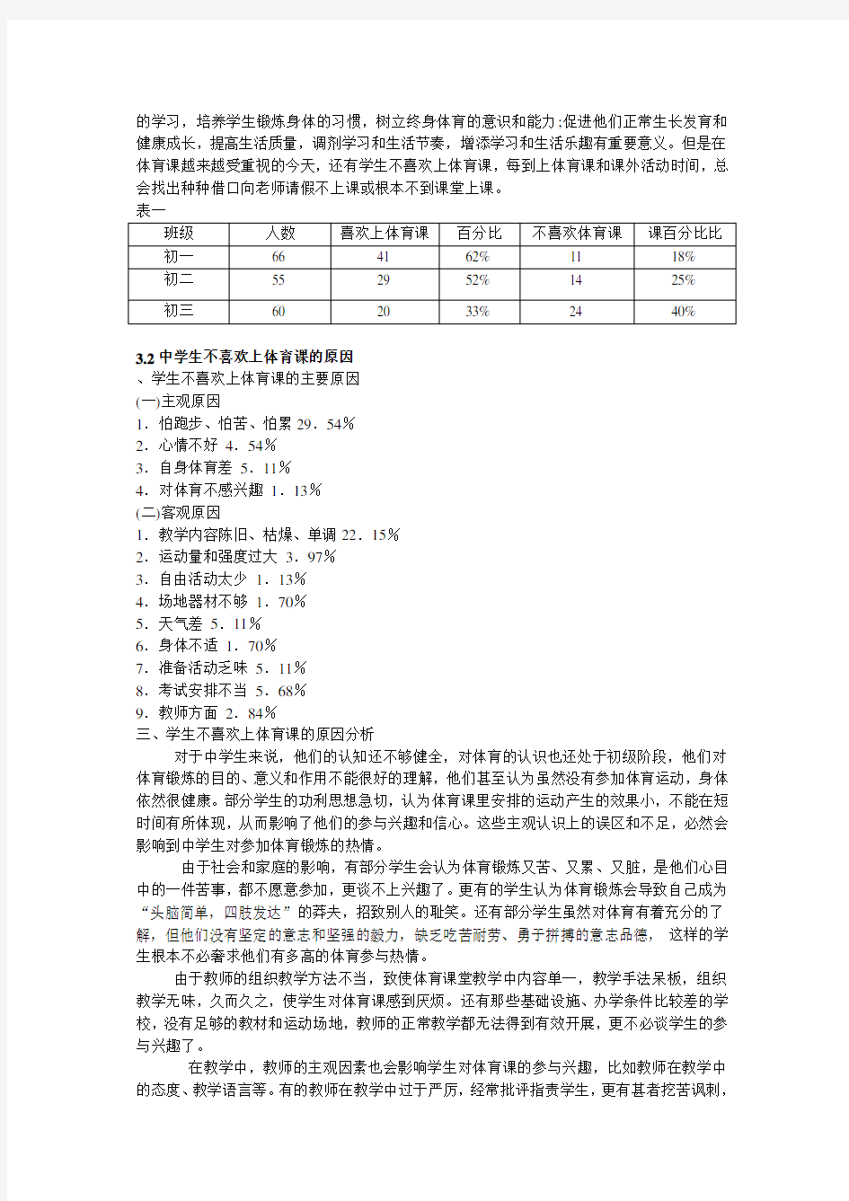 中学生对体育课缺乏兴趣的原因分析与对策