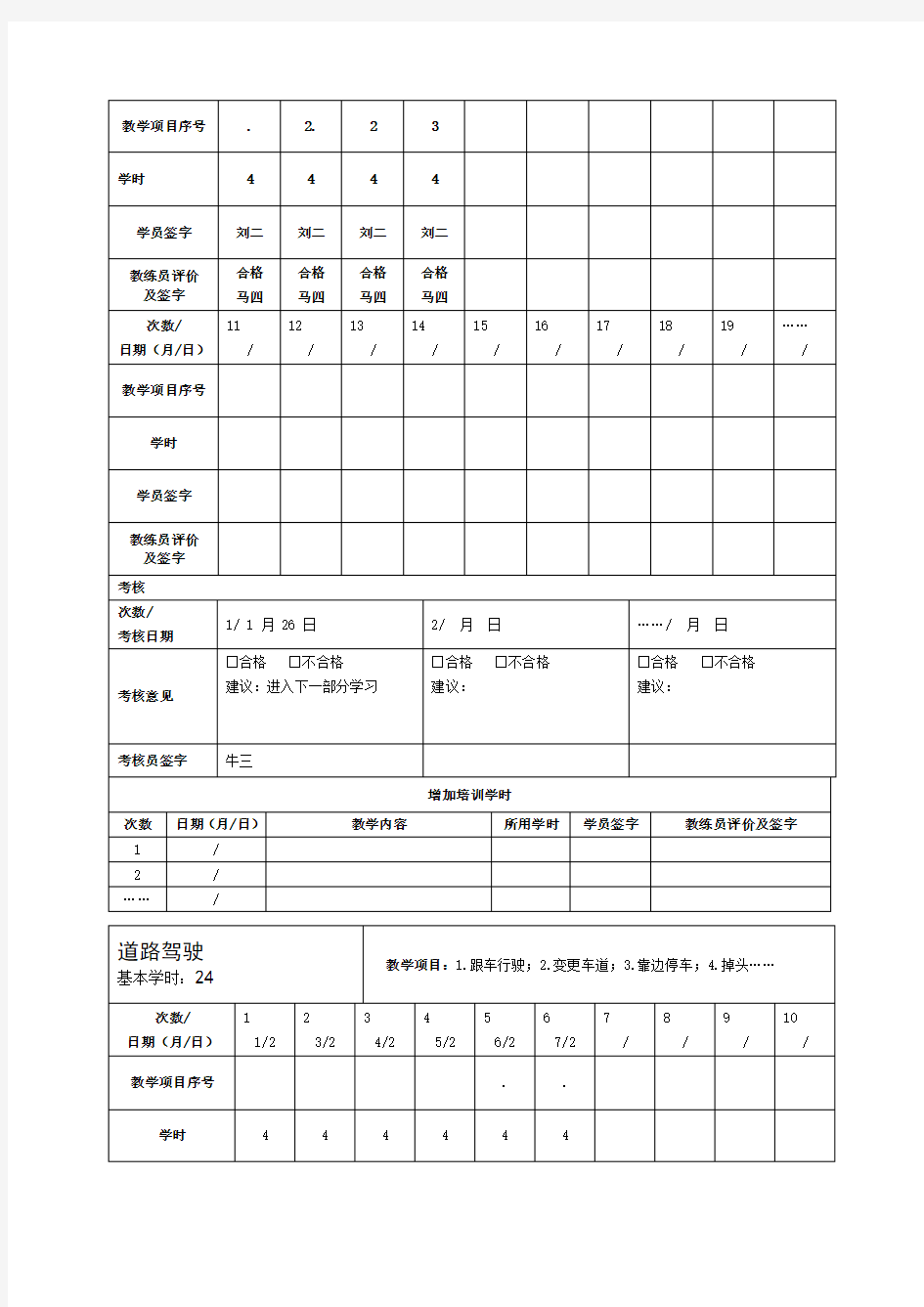 机动车驾驶员培训教学日志c样本