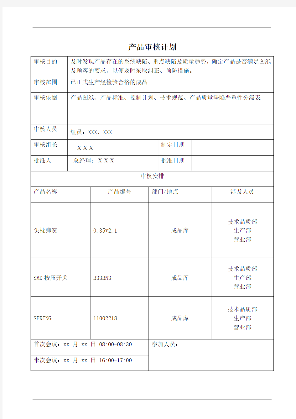 产品审核计划