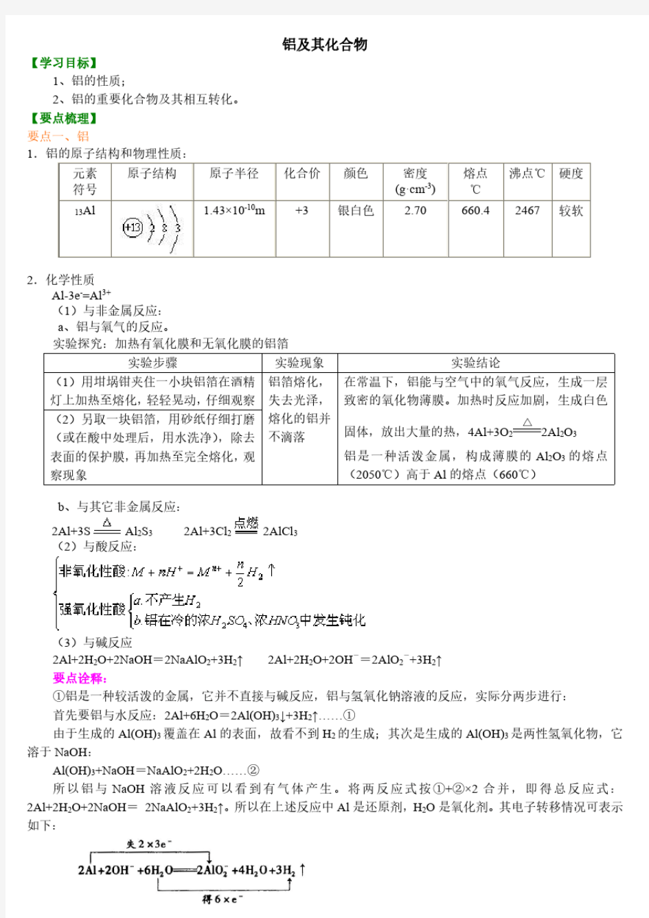 2020年高考化学考点铝及其化合物(一本).pdf