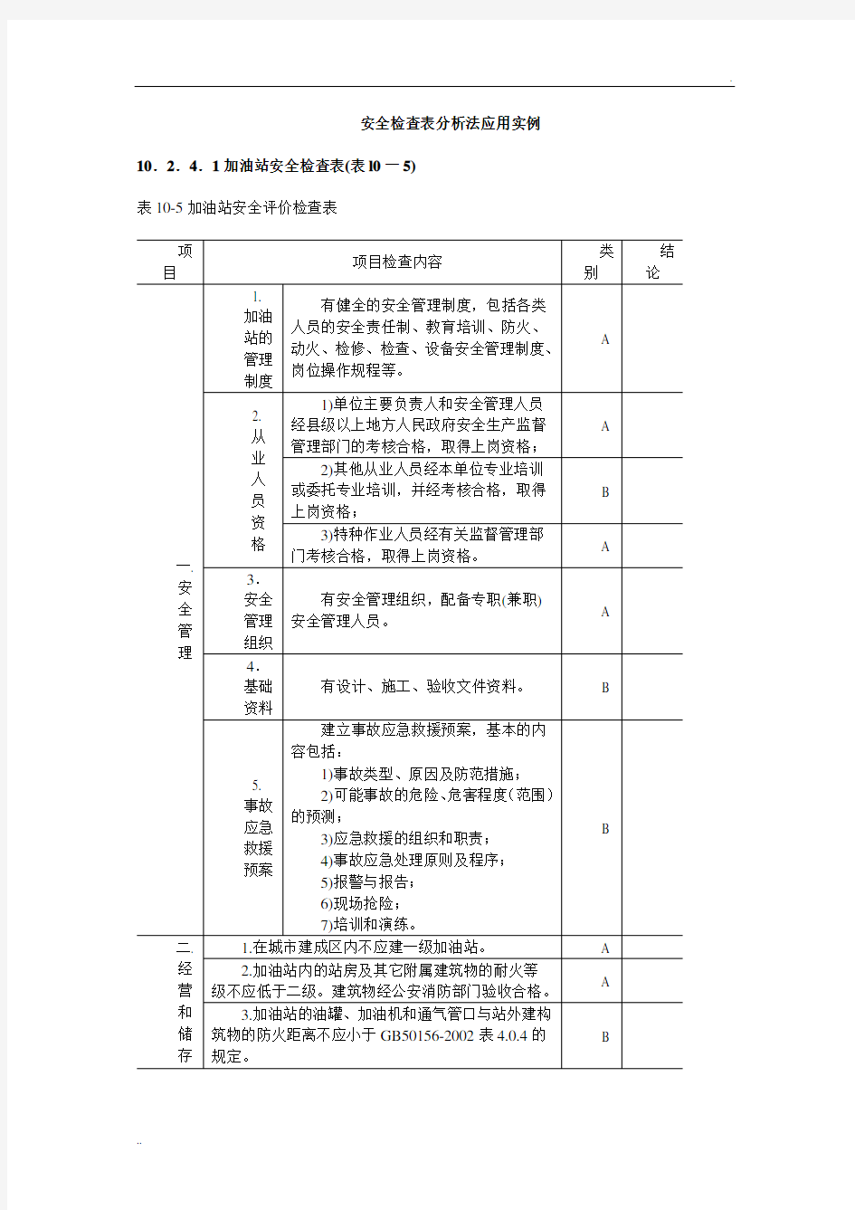 安全检查表分析法应用实例