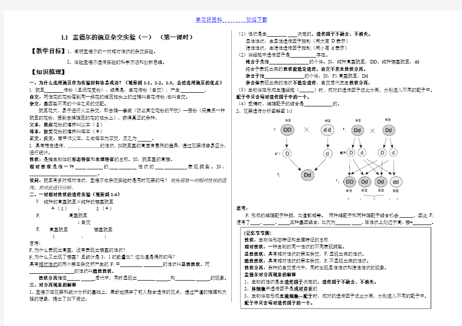 高中生物必修二导学案第一章