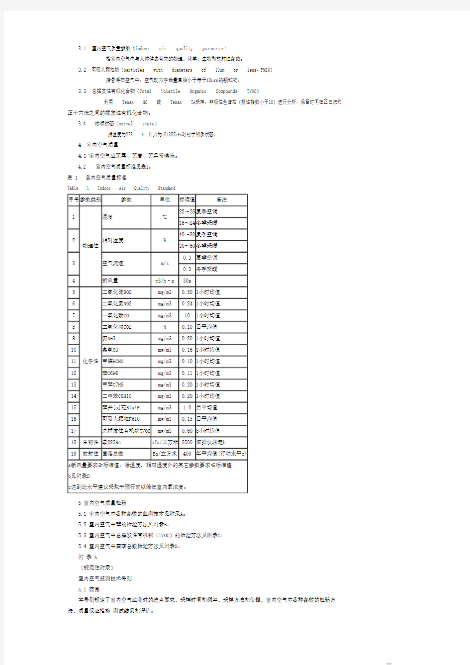 室内空气质量标准GBT18883-2002