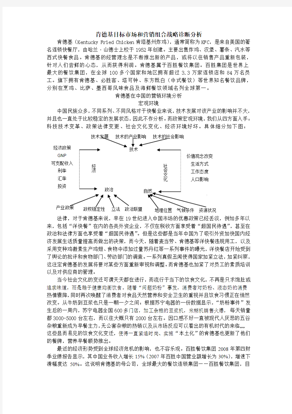 肯德基目标市场和营销组合战略诊断分析