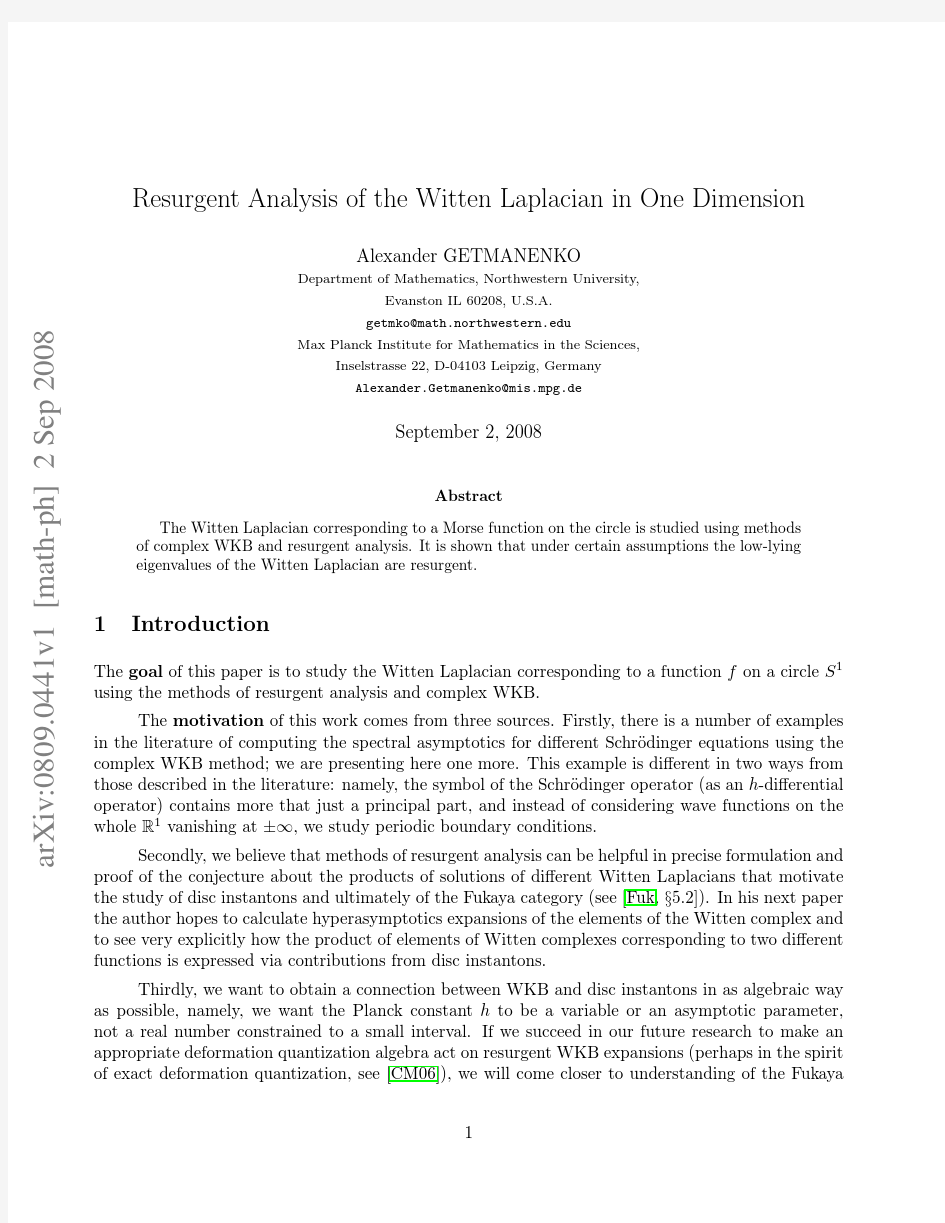 Resurgent Analysis of the Witten Laplacian in One Dimension