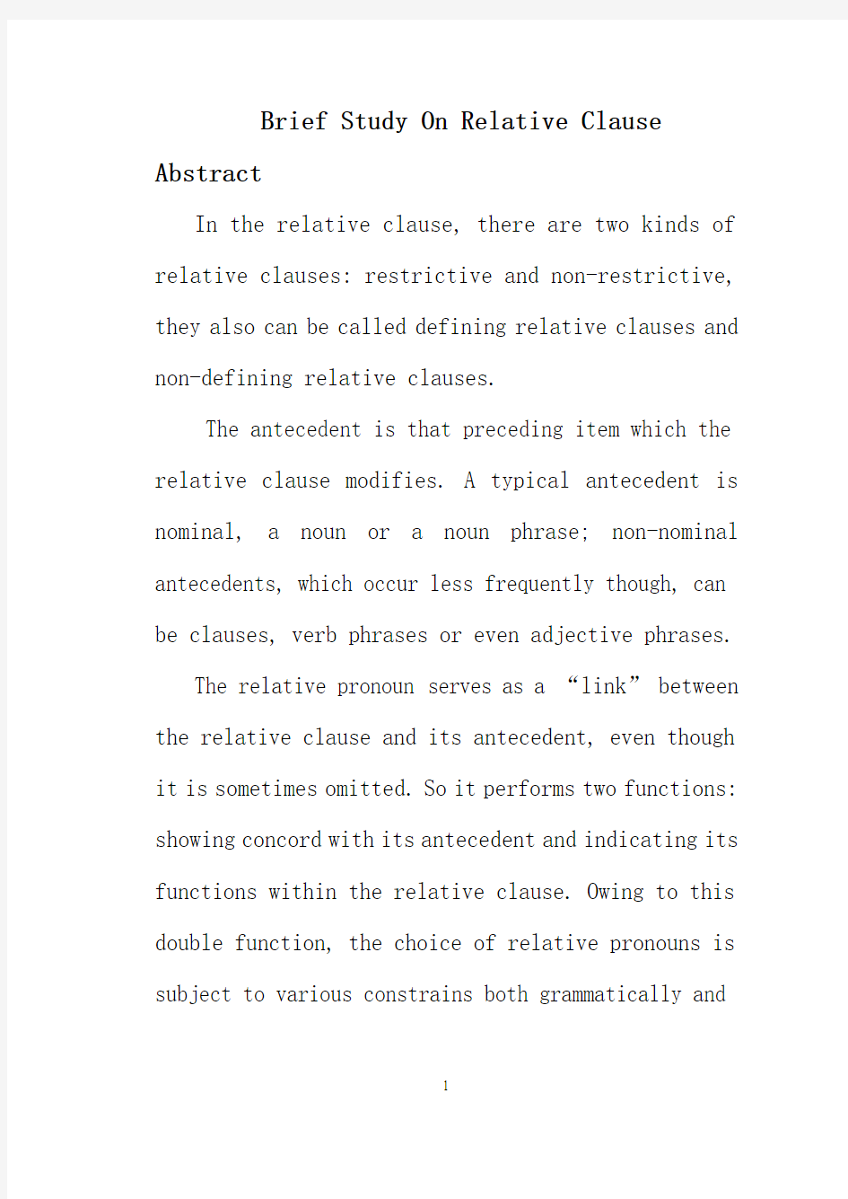 Brief Study On Relative Clause