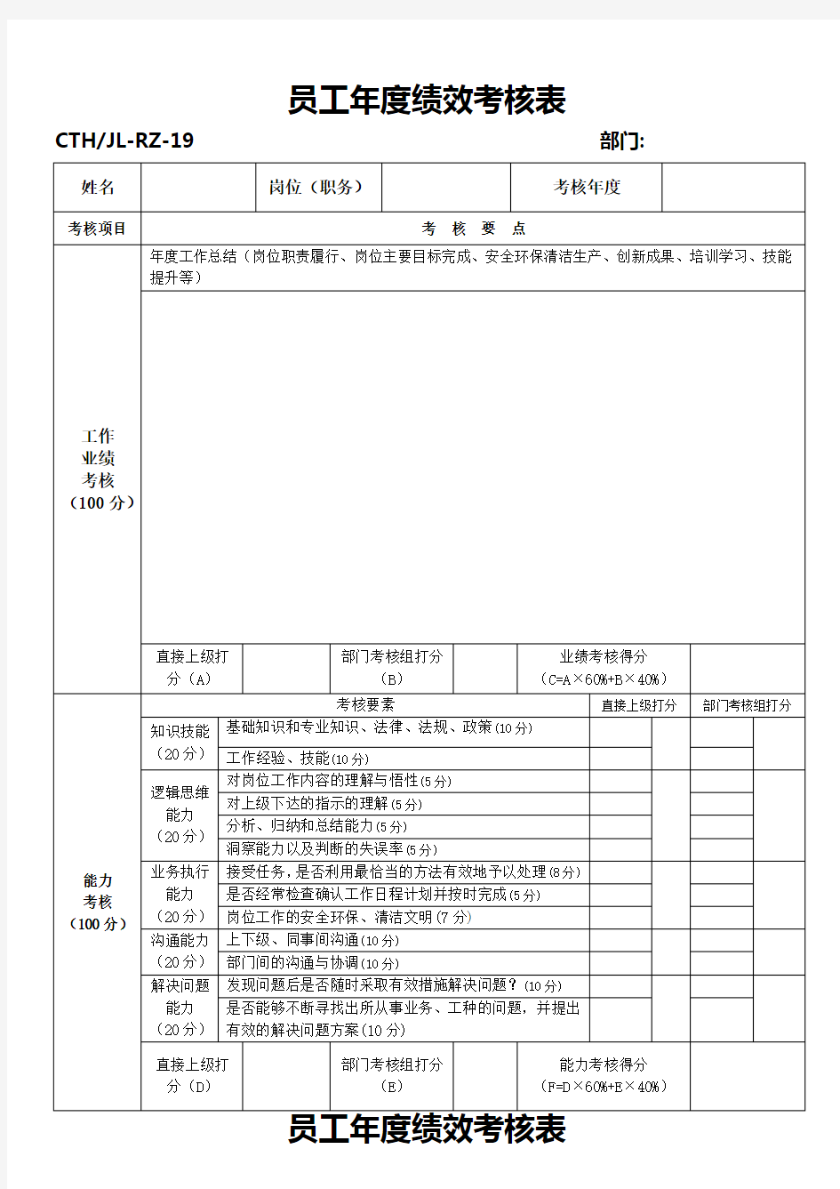 工作总结评价表