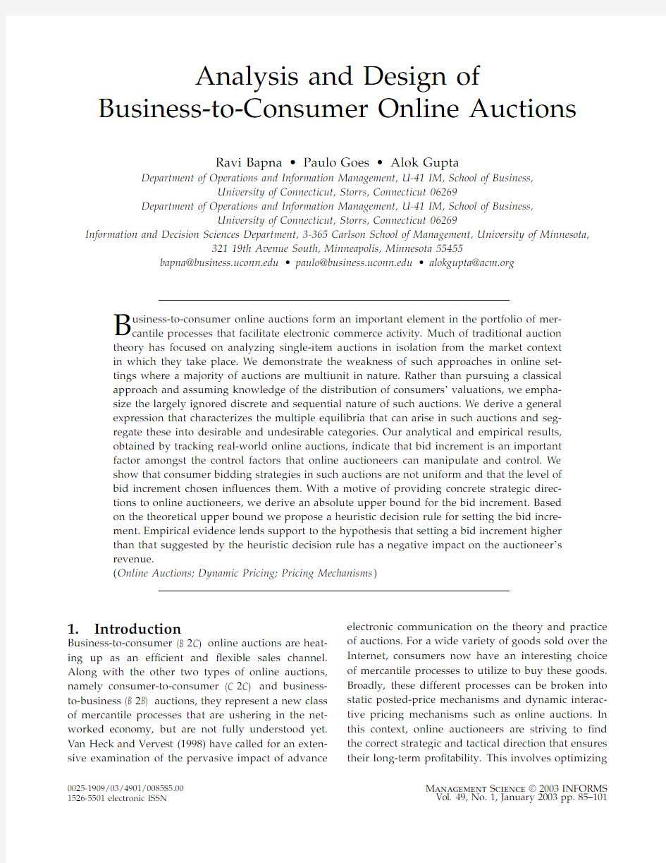 Analysis and design of business-to-consumer online auctions