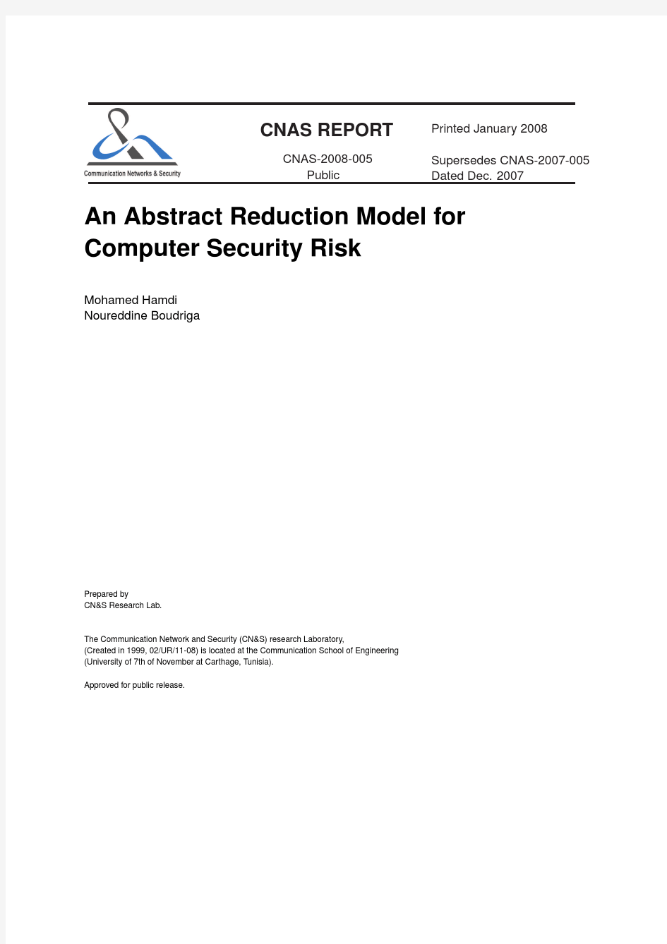 AN ABSTRACT REDUCTION MODEL FOR COMPUTER SECURITY RISK