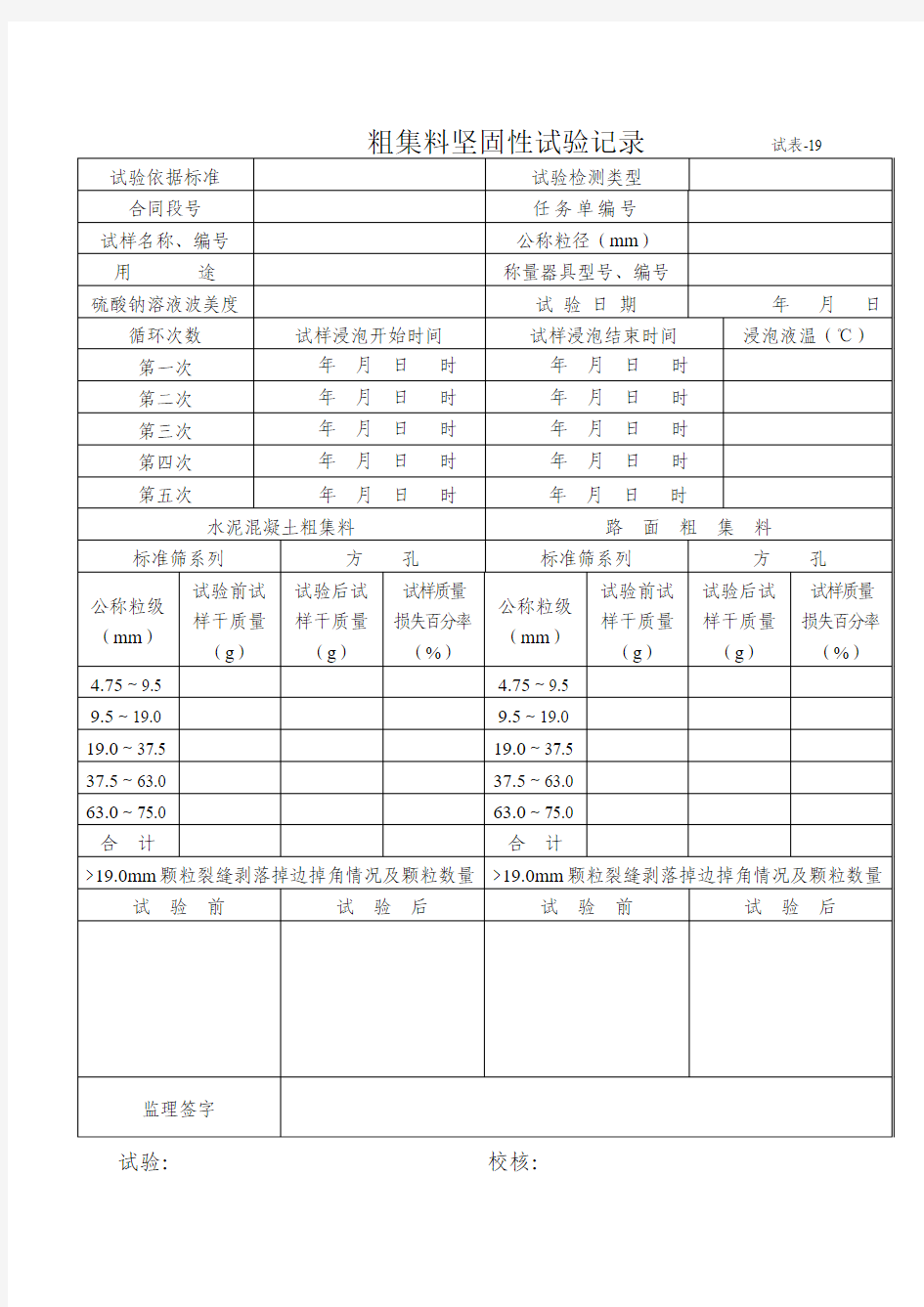 粗集料坚固性试验记录