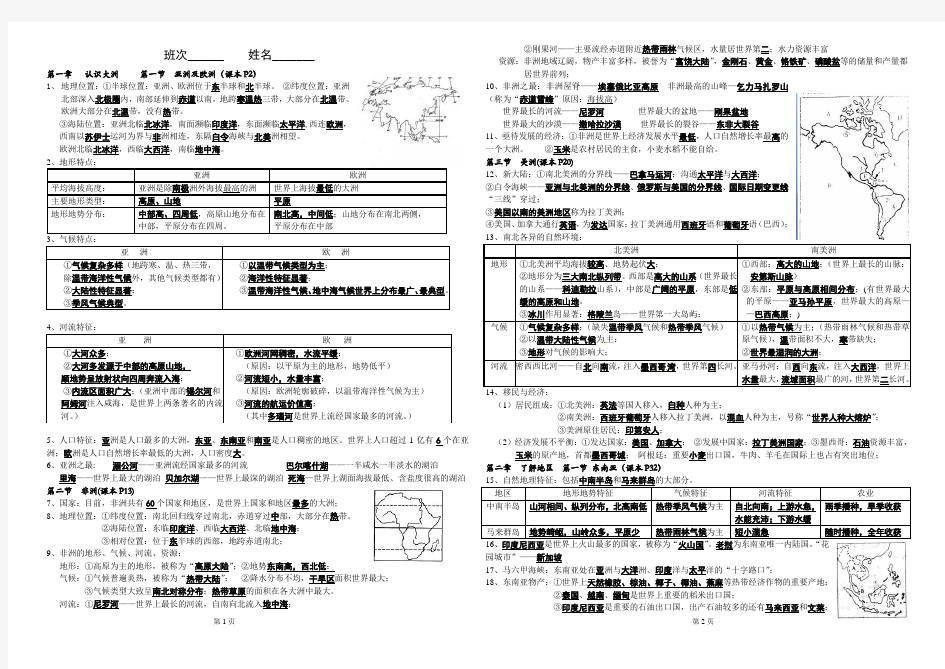 湘教版七年级地理下册复习提纲_(附图版)