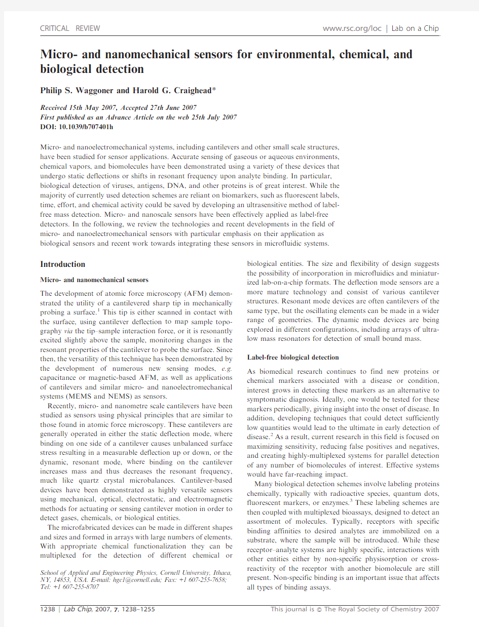 Micro- and nanomechanical sensors for environmental, chemical, and biological detection