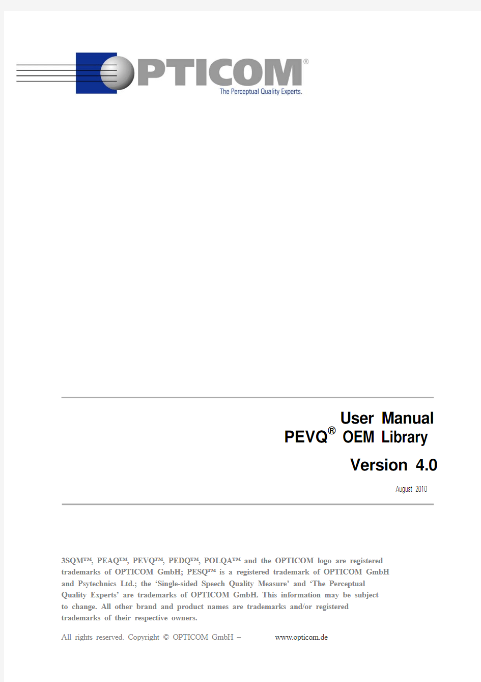 PEVQ_OemLibManual4.0——PEVQ评估版使用手册