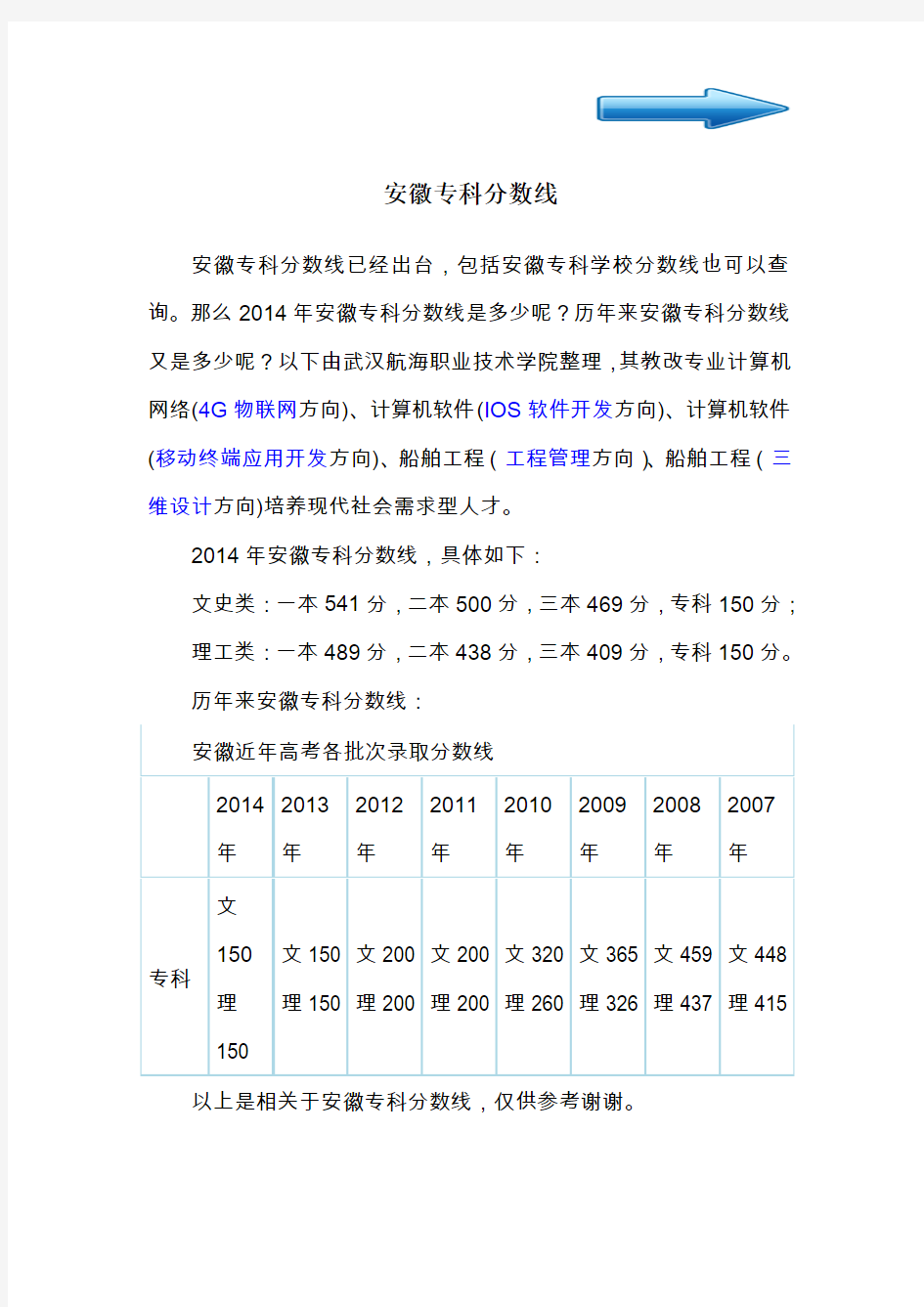 安徽专科分数线