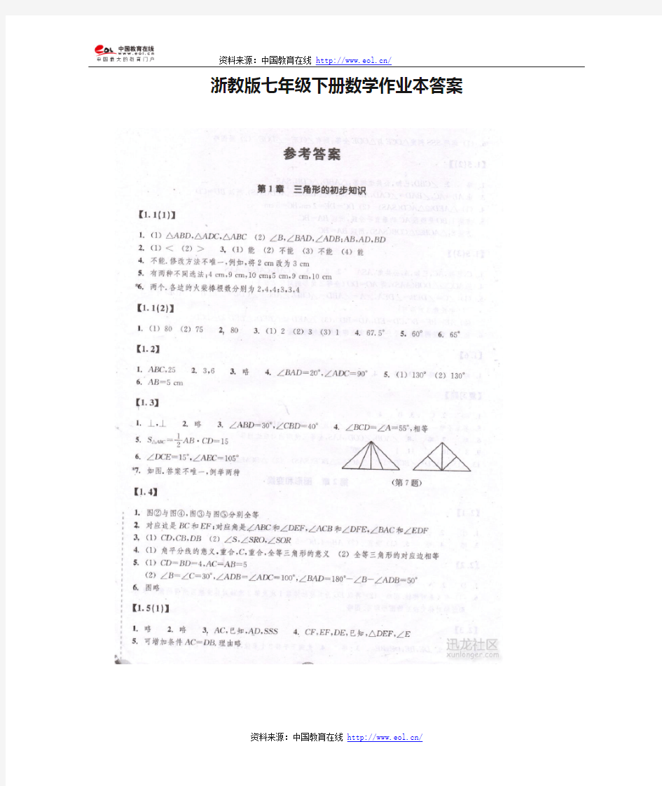 浙教版七年级下册数学作业本答案