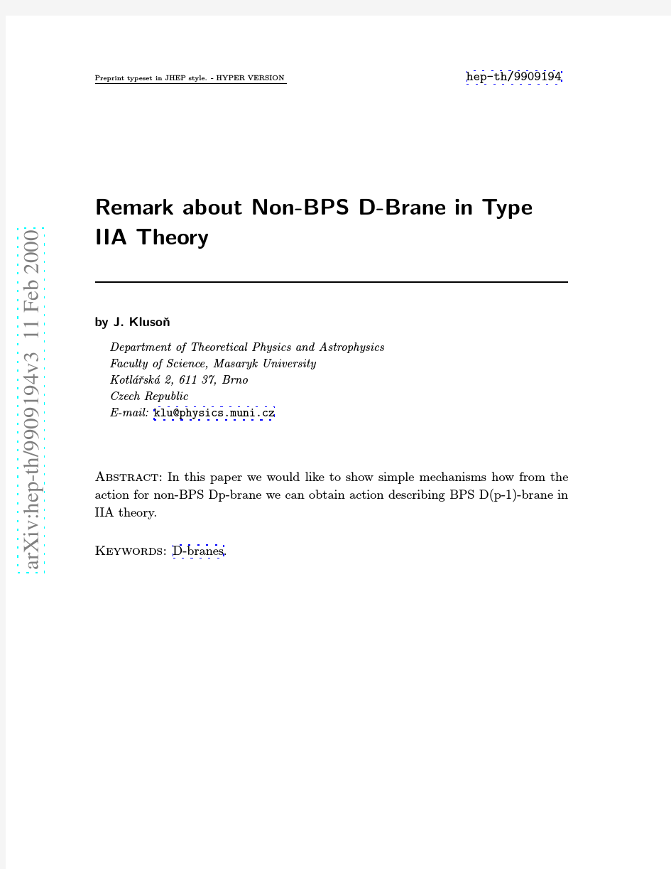 Remark about Non-BPS D-Brane in Type IIA Theory