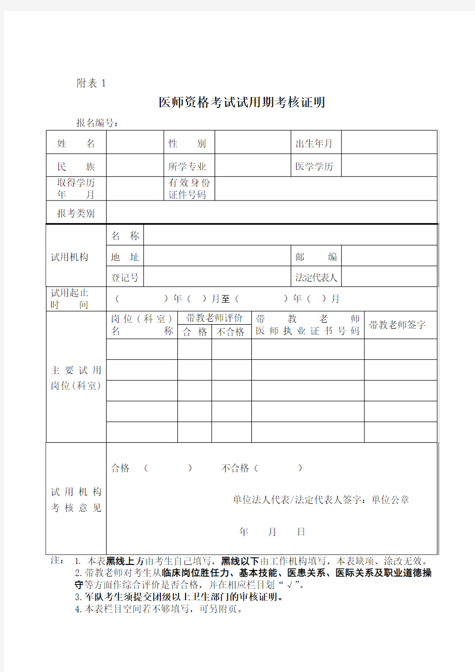 2015医师资格考试试用期考核证明