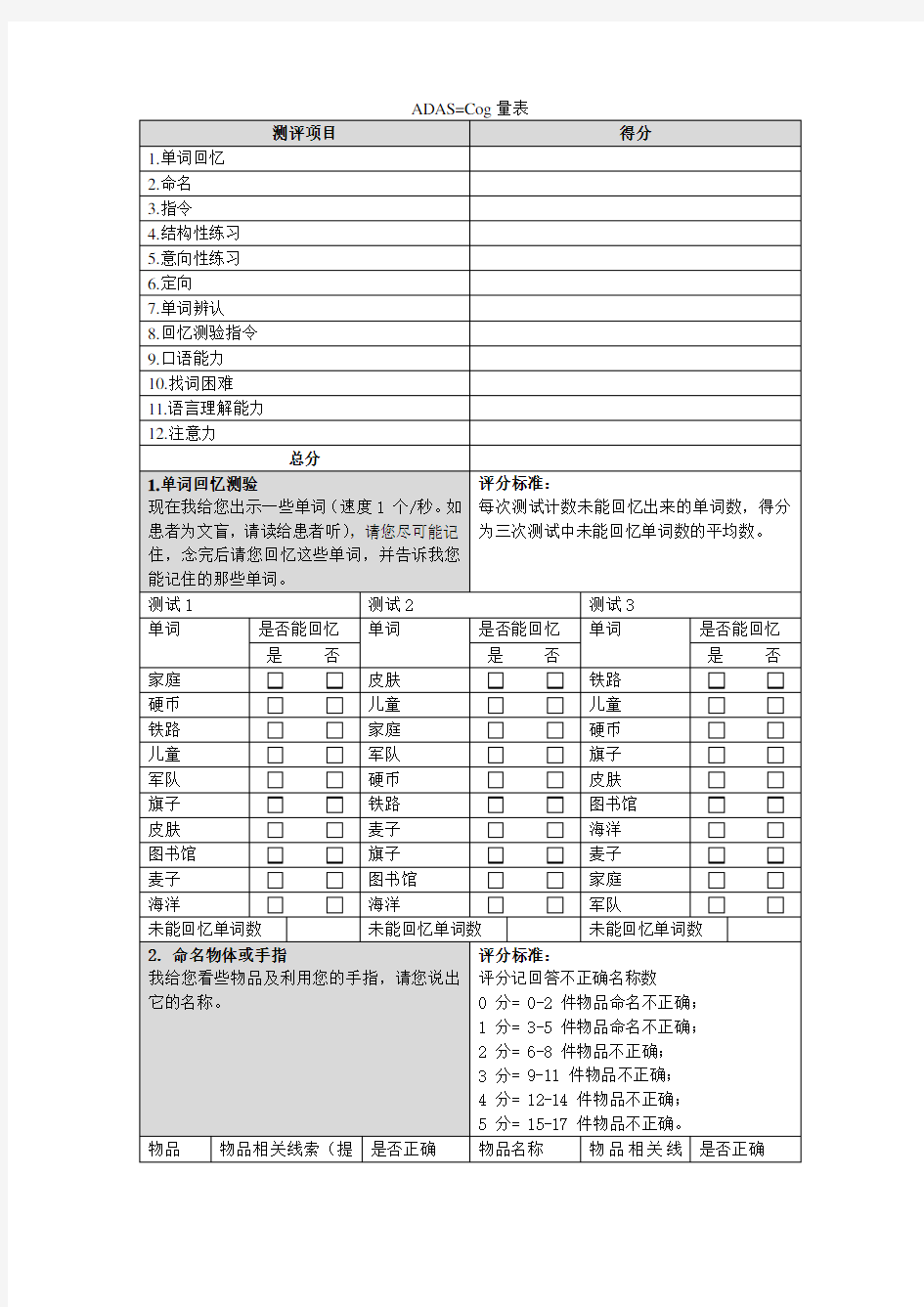 ADAS-Cog量表