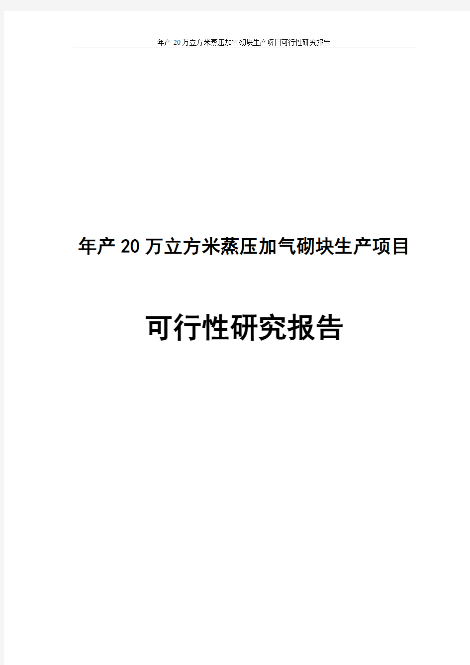 年产20万立方米蒸压加气砌块生产项目可行性研究报告