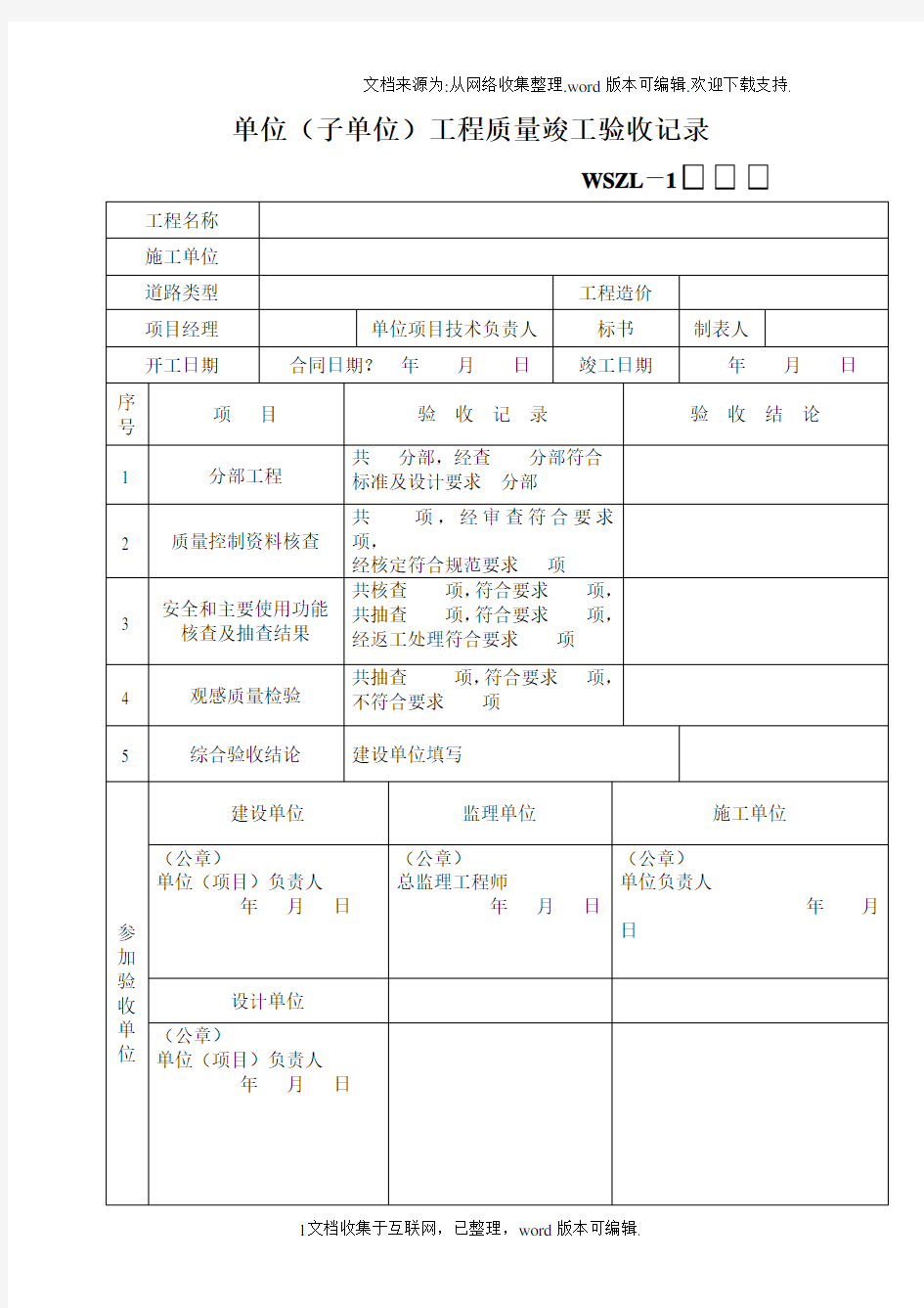 市政道路质检表全部