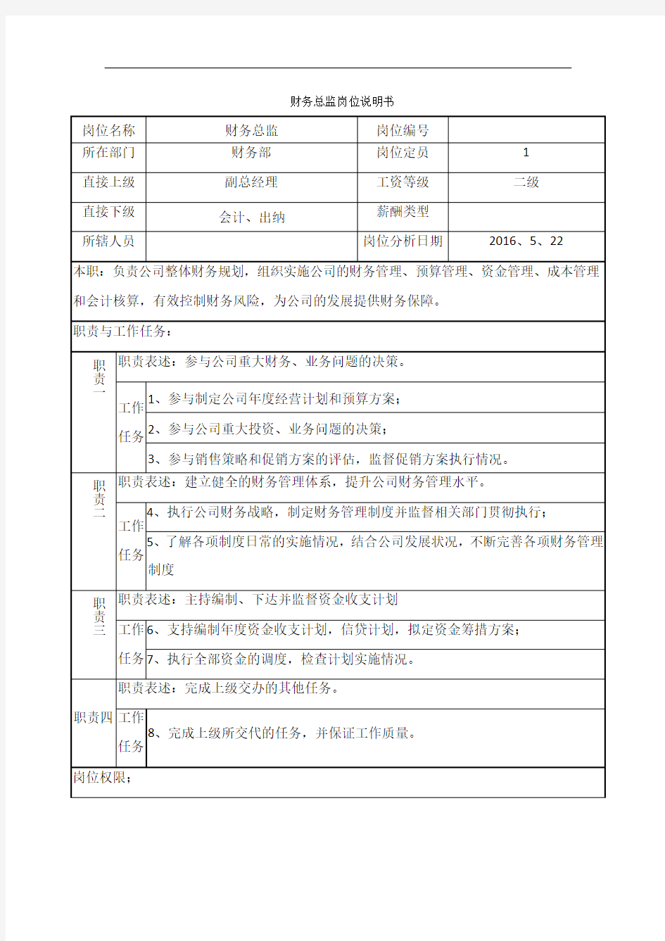 财务总监岗位说明书42969