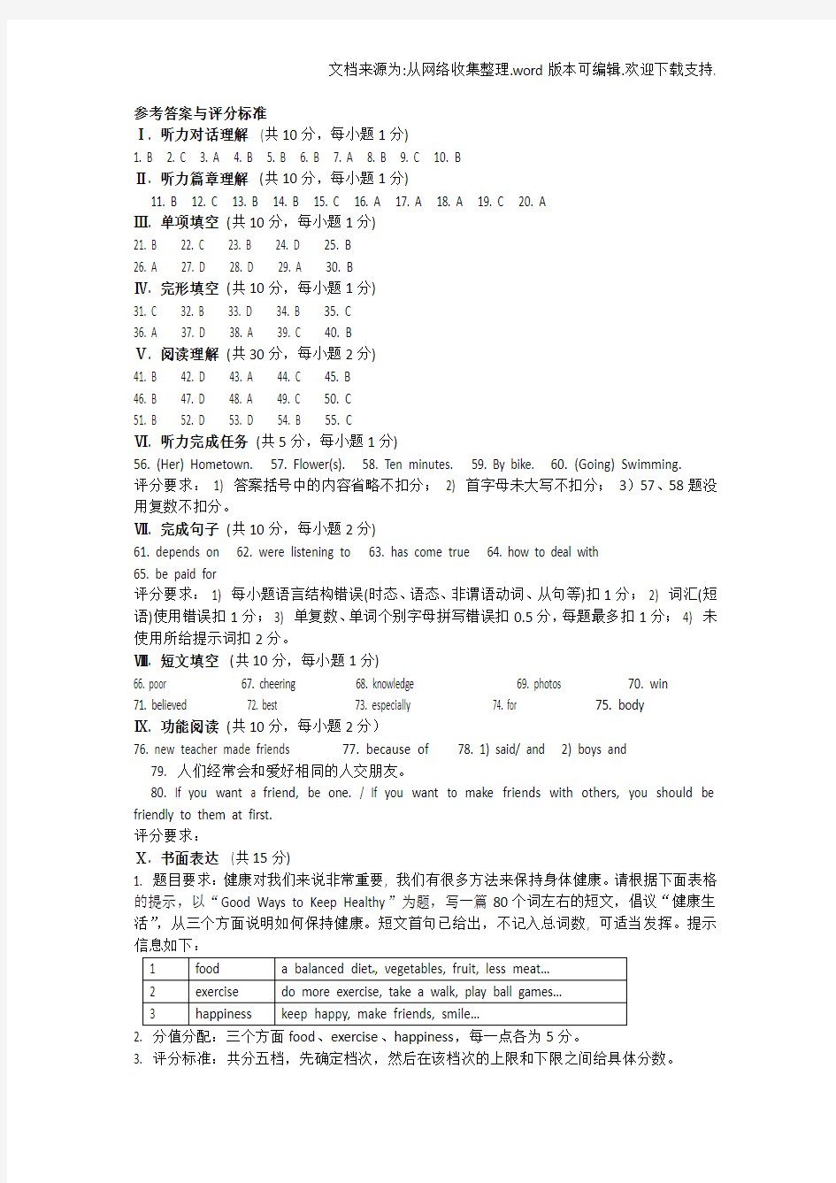 参考答案和评分标准