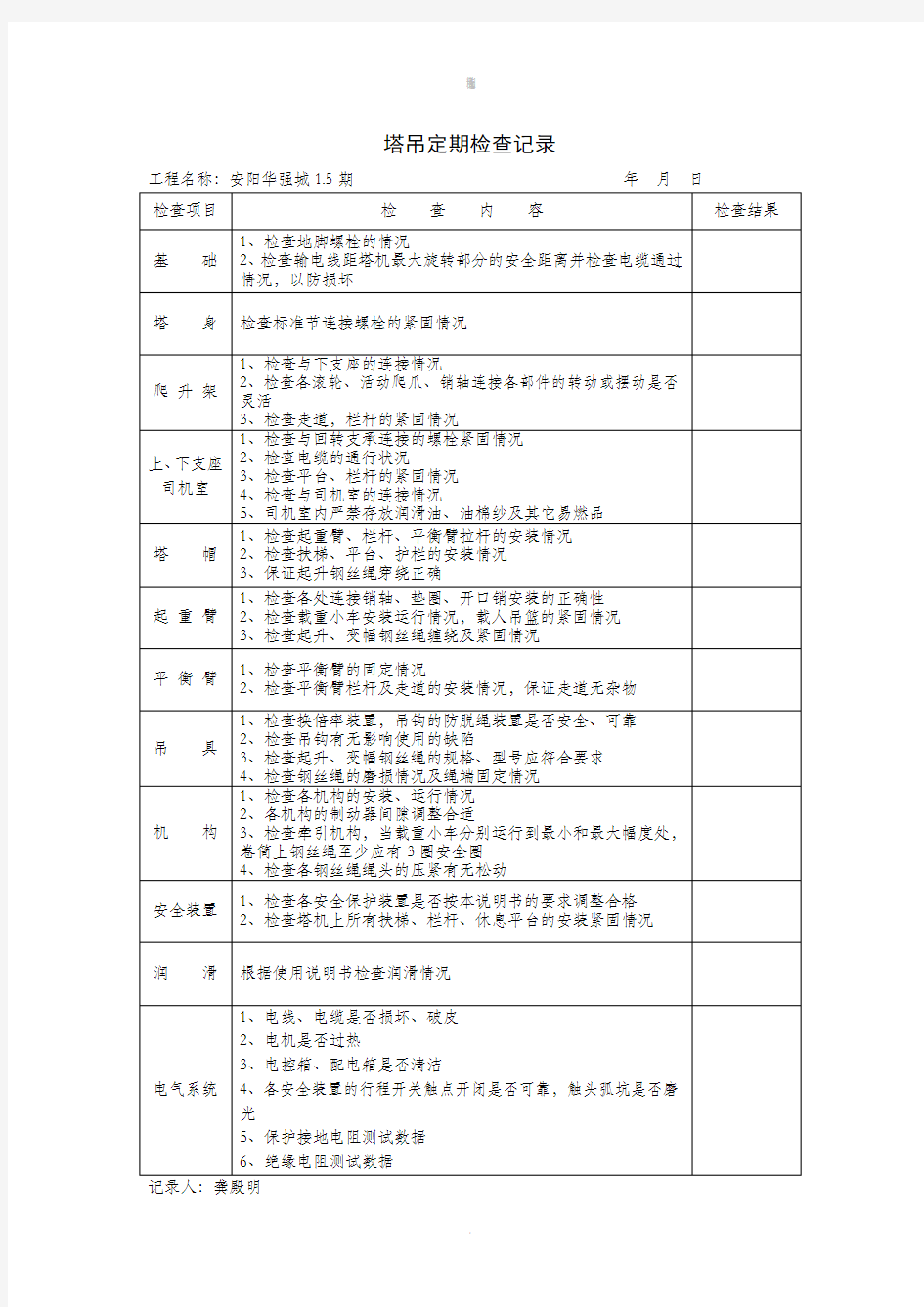 塔吊定期检查及维修保养记录(1)