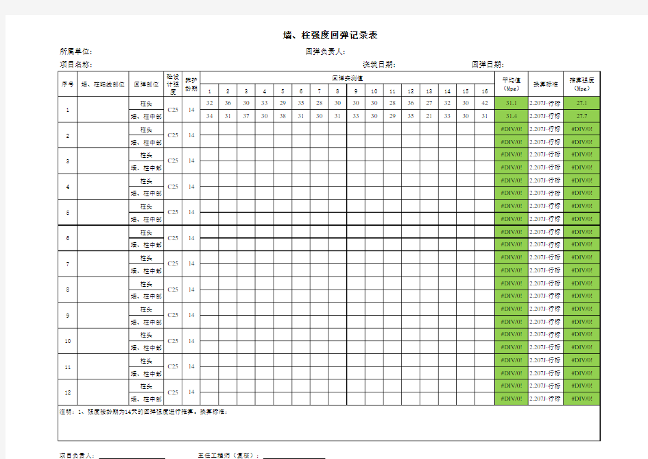 回弹法检测混凝土强度自动计算表(新国标)