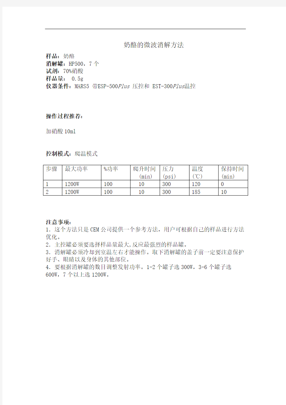 奶酪的微波消解方法