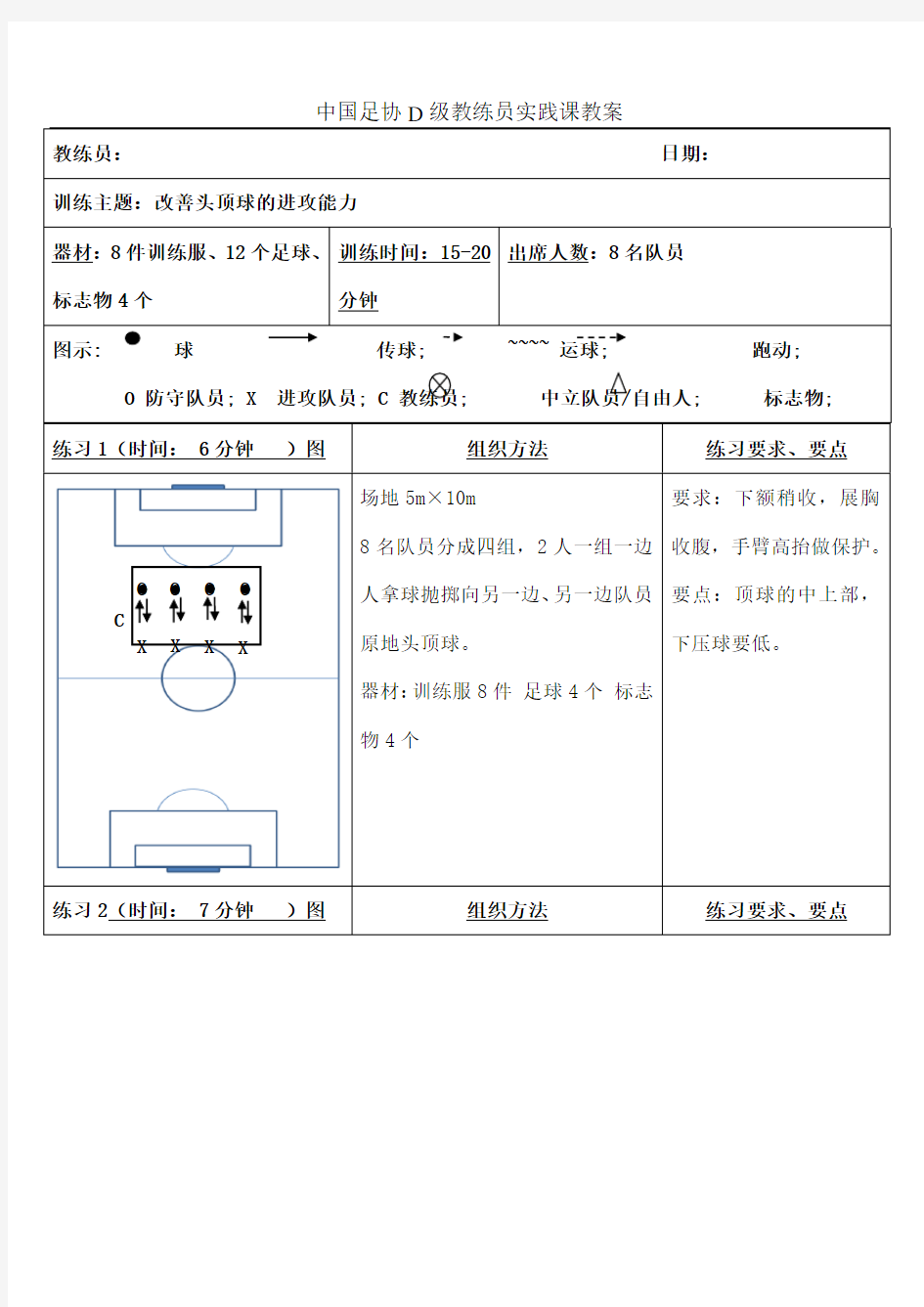 足球D级教练员实践课教案改善头顶球的进攻能力